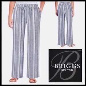 Briggs Women's Linen Blend Pull-On Pants, Blue Stripe, Size Medium